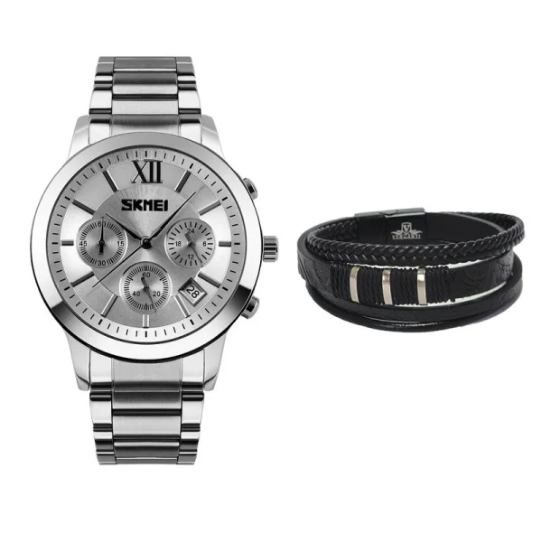 ساعت مچی عقربه‌ای کوارتز مردانه اسکمی مدل 9097SI به همراه دستبند