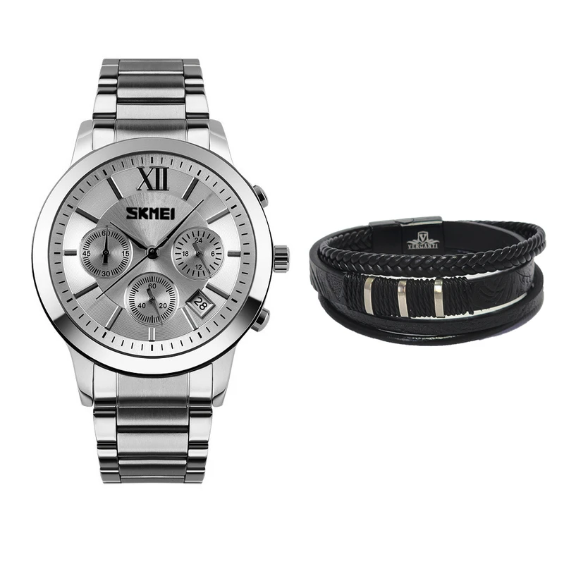 ساعت مچی عقربه‌ای کوارتز مردانه اسکمی مدل 9097SI به همراه دستبند