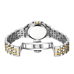 ست ساعت مچی عقربه‌ای کوارتز زنانه و مردانه مدل کلاسیک لوکس دی دیت بند استیل طرح بافت کد ۱.۳