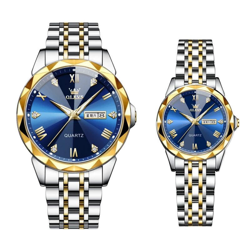 ست ساعت مچی عقربه‌ای کوارتز زنانه و مردانه اُ لِوز مدل تک موتوره دی دیت بند استیل قفل مخفی کد b۲