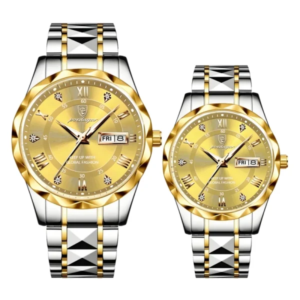 ست ساعت مچی عقربهای زنانه و مردانه پوداگار مدل کوارتز کلاسیک طرح تراش الماسی کد P10