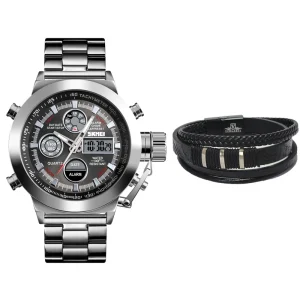 ست ساعت مچی دیجیتال و دستبند مردانه اسکمی مدل 1515SI